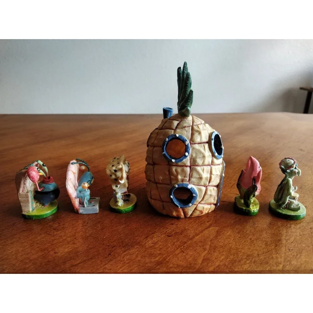 Lot 6 Sponge Bob Aquarium Ornament Pineapple Plankton Mr Krabs Patrick Squidward